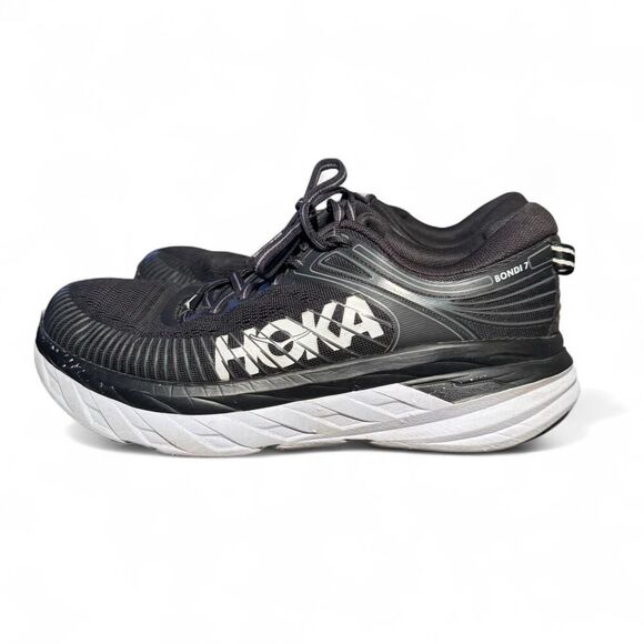 HOKA Bondi 7 Women’s Size 7.5 Black White Running Shoes Cushioned Sneakers READ - Picture 2 of 8